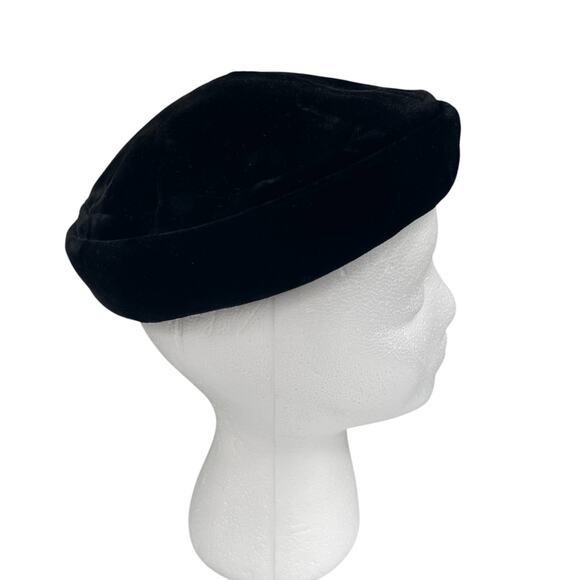 VTG Black Velvet Pill Box Hat Primitive Tilt Whimsigoth Minimal Dark Fairy Sz M - Picture 3 of 5